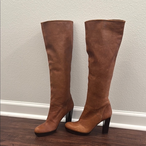 Stuart Weitzman Brown Leather Knee-High Heel Boots - Picture 2 of 13